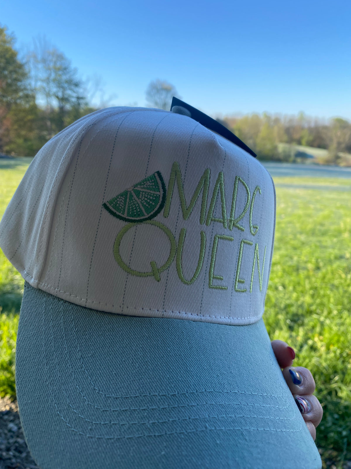 “Marg Queen” with lime embroidered baseball cap