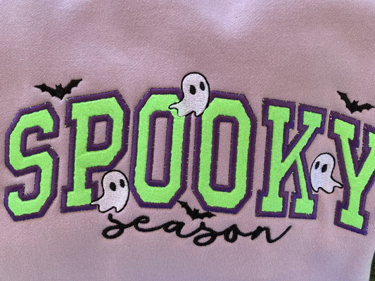 SPOOKYEmbroidered Sweatshirt w/neon glitter HTV