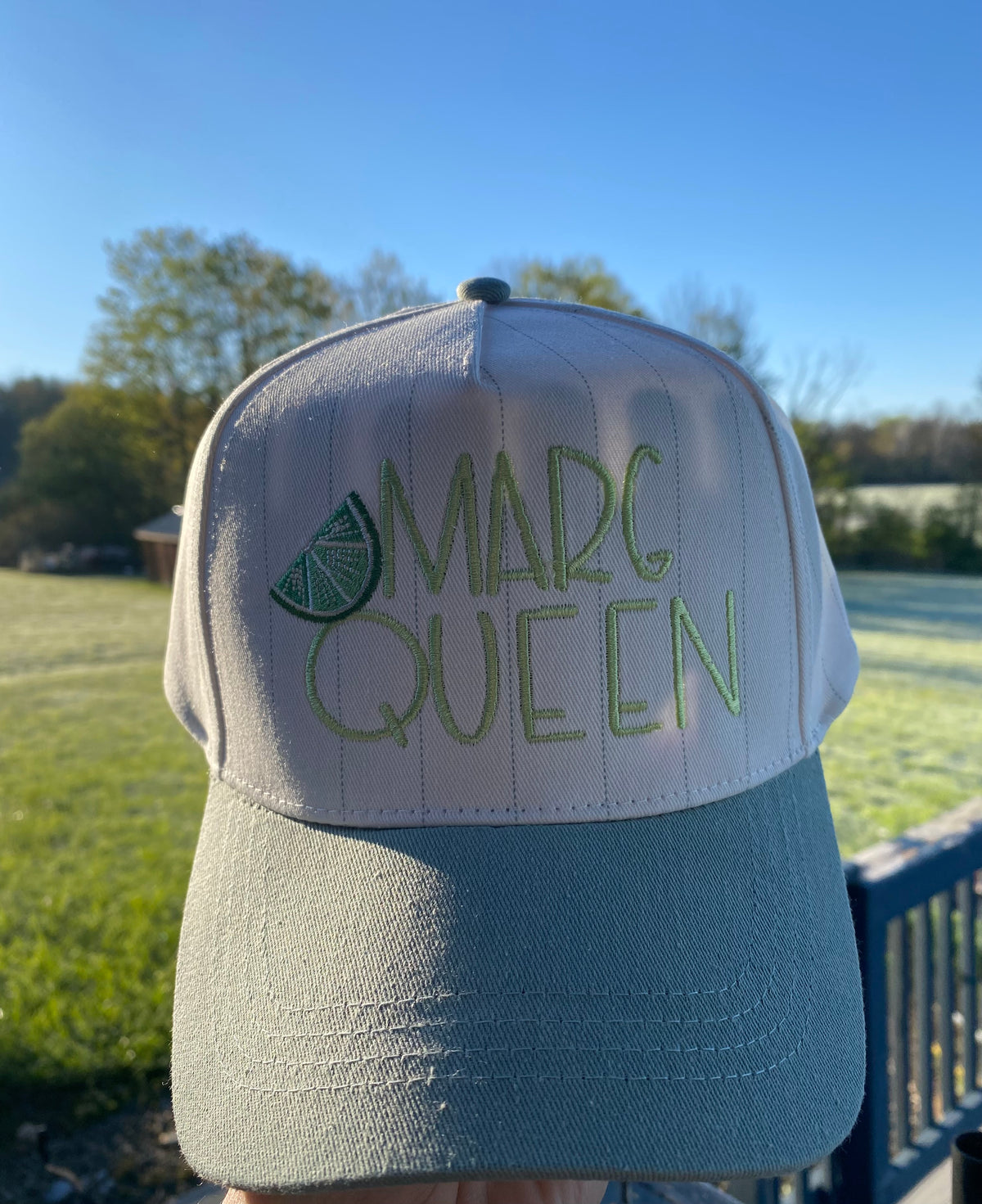 “Marg Queen” with lime embroidered baseball cap