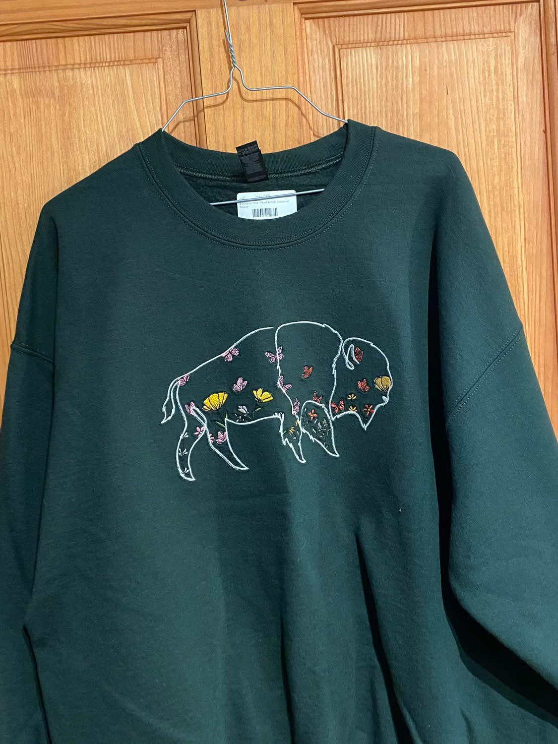 Embroidered floral buffalo crewneck
