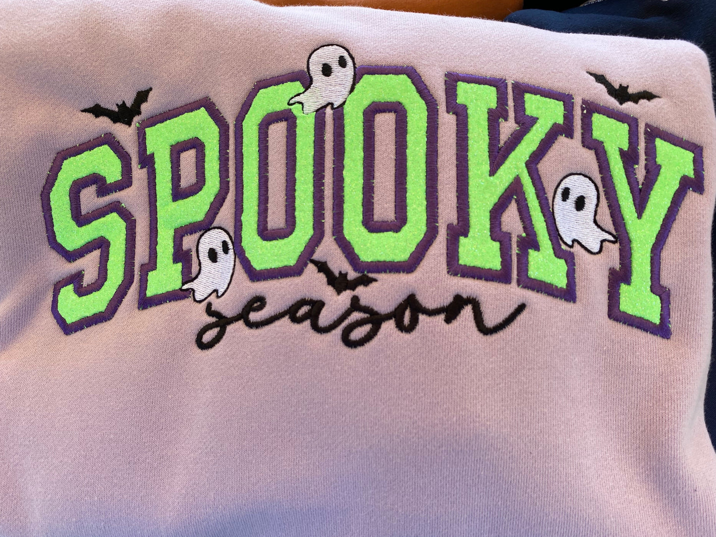 SPOOKYEmbroidered Sweatshirt w/neon glitter HTV