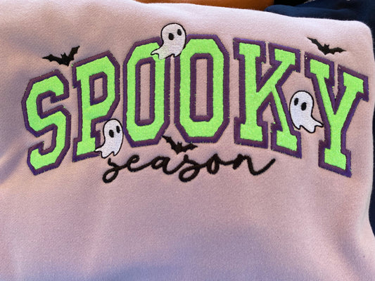 SPOOKYEmbroidered Sweatshirt w/neon glitter HTV