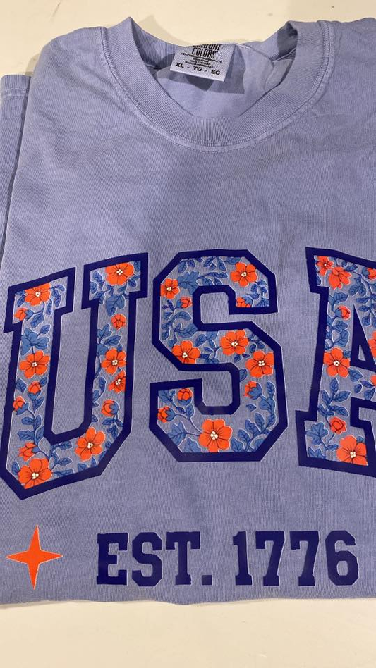 USA Est. 1776 Floral DTF T-Shirt